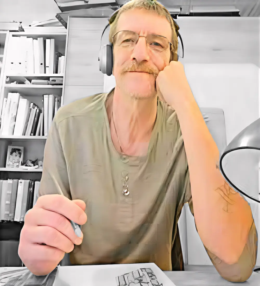 Portrait de l'artiste Alain Mouret, spécialiste du dessin et du trait